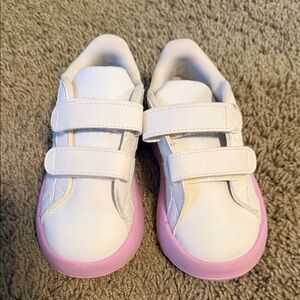 adidas White Kids Sneakers with Lavender Soles - Velcro